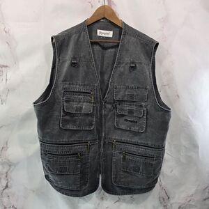 OlimpinA Vest Men 2XL 3XL Gray Fishing Vintage Full Zip Canvas Utility Tactical